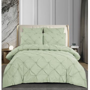 Set Lenjerie Pat Dublu 6 Piese din Finet cu Pliuri si Cearsaf cu Elastic