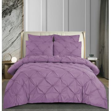 Set Lenjerie Pat Dublu 6 Piese din Finet cu Pliuri si Cearsaf cu Elastic