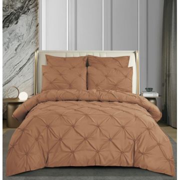 Set Lenjerie Pat Dublu 6 Piese din Finet cu Pliuri si Cearsaf cu Elastic