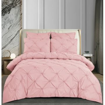 Set Lenjerie Pat Dublu 6 Piese din Finet cu Pliuri si Cearsaf cu Elastic