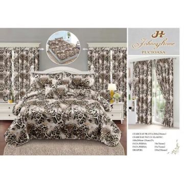 Set Lenjerie pat dublu cu Elastic + 2 draperii, finet, 8 piese - Leopard