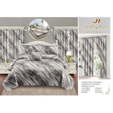 Set Lenjerie pat dublu cu Elastic + 2 draperii, finet, 8 piese - Modern