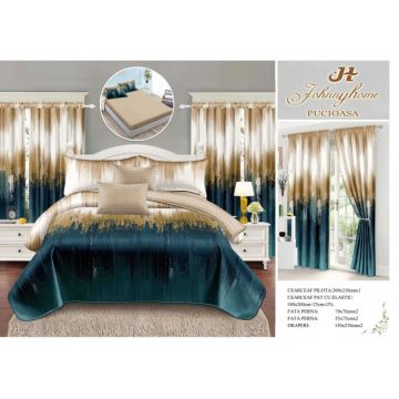 Set Lenjerie pat dublu cu Elastic + 2 draperii, finet, 8 piese - Ombre