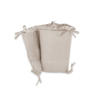 Aparatoare pentru patut, MimiNu, Cu volanase, Din bumbac certificat Oeko Tex Standard 100, 180x30 cm, Cu panglici, Colectia Royal, Beige