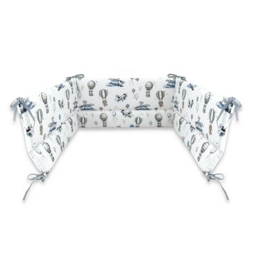 Aparatoare pentru patut, MimiNu, Din bumbac certificat Oeko Tex Standard 100, 180x30 cm, Cu panglici, Blue Plane