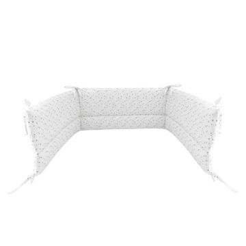 Aparatoare pentru patut, MimiNu, Din bumbac certificat Oeko Tex Standard 100, 180x30 cm, Cu panglici, Mini Gray Stars