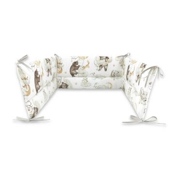 Aparatoare pentru patut, Qmini, Din bumbac certificat Oeko Tex Standard 100, 180x30 cm, Cu panglici, Teddy Bear and Friends Beige