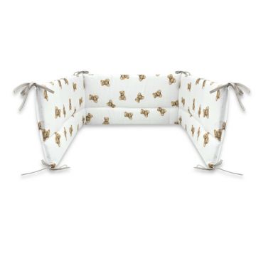 Aparatoare pentru patut, Qmini, Din bumbac certificat Oeko Tex Standard 100, 180x30 cm, Cu panglici, Teddy Toys