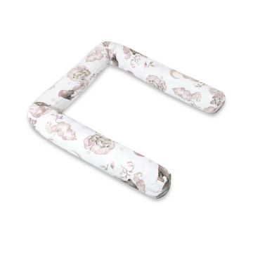 Aparatoare pentru patut, Qmini, Tip rulou, Cu husa detasabila, Lungime 180 cm, Din bumbac certificat Oeko Tex Standard 100, Teddy Bear and Friends Pink