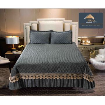 Cuvertura Pat 2 Persoane Catifea de Lux ,   Set 3 Piese Elegante