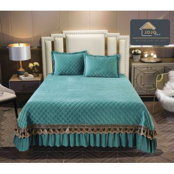 Cuvertura Pat 2 Persoane Catifea de Lux ,   Set 3 Piese Elegante