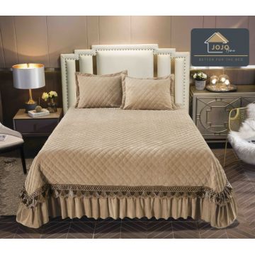 Cuvertura Pat 2 Persoane Catifea de Lux ,   Set 3 Piese Elegante