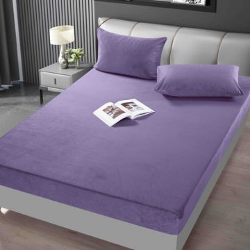 Husa de Pat cu Elastic din Catifea + 2 Fete de Perna, Moale si Eleganta