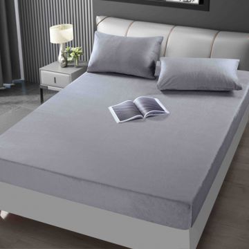 Husa de Pat cu Elastic din Catifea + 2 Fete de Perna, Moale si Eleganta