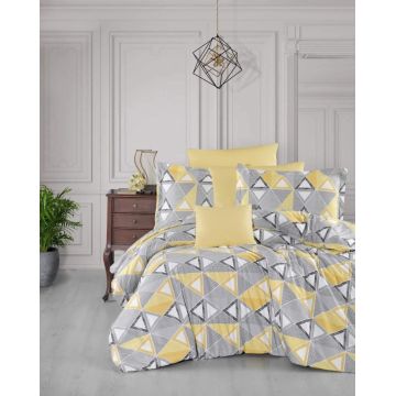 Lenjerie din bumbac pentru pat dublu model forme geometrice cu galben