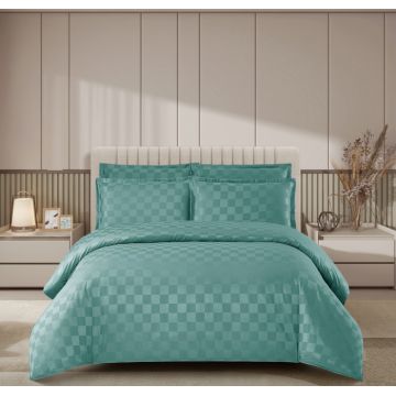 Lenjerie pat dublu, 4 Piese 100% Damasc PREMIUM, cu elastic