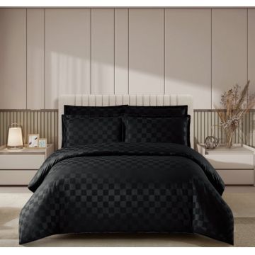 Lenjerie pat dublu, 4 Piese 100% Damasc PREMIUM, cu elastic