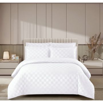 Lenjerie pat dublu, 4 Piese 100% Damasc PREMIUM, cu elastic