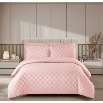 Lenjerie pat dublu, 4 Piese 100% Damasc PREMIUM, cu elastic