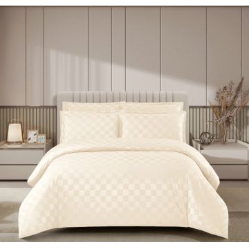 Lenjerie pat dublu, 4 Piese 100% Damasc PREMIUM, cu elastic