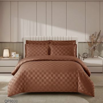 Lenjerie pat dublu, 4 Piese 100% Damasc PREMIUM, cu elastic