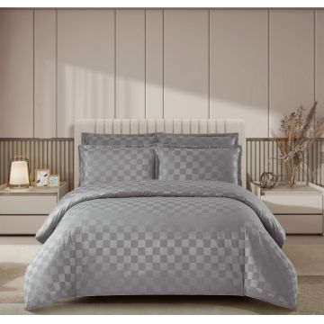 Lenjerie pat dublu, 4 Piese 100% Damasc PREMIUM, cu elastic