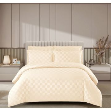 Lenjerie pat dublu, 4 Piese 100% Damasc PREMIUM, cu elastic