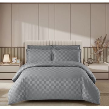 Lenjerie pat dublu, 4 Piese 100% Damasc PREMIUM, cu elastic