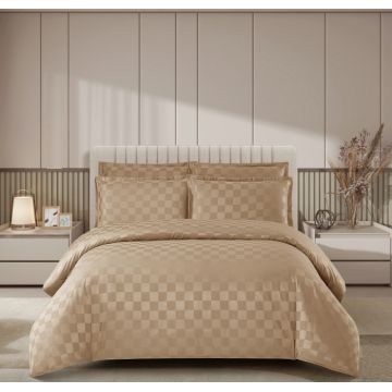 Lenjerie pat dublu, 4 Piese 100% Damasc PREMIUM, cu elastic