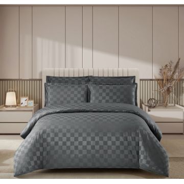 Lenjerie pat dublu, 4 Piese 100% Damasc PREMIUM, cu elastic