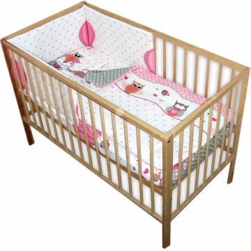 Lenjerie patut 120x60 cm cu 4 piese Nichiduta Owls roz
