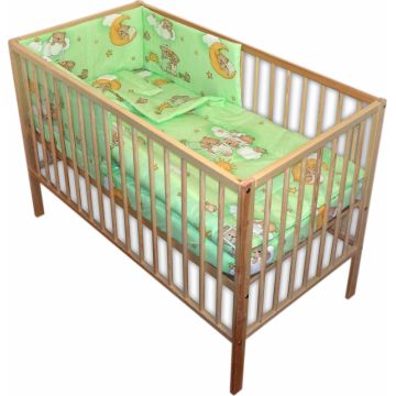 Lenjerie patut 120x60 cm cu 4 piese Nichiduta Ursuletul somnoros Verde