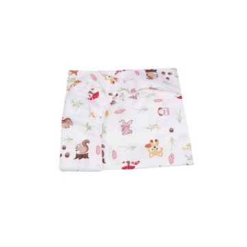 Lenjerie patut cu 3 piese 120x60 cm din bumbac model Animalute si ciuperci