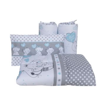 Lenjerie patut cu 7 piese 120x60 cm Love Elephants Blue