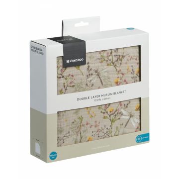 Patura de muselina KikkaBoo cu strat dublu 100x100 cm Secret Garden Beige