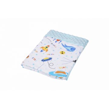 Paturica din bumbac model comete si planete si plus minky bleu 80x80 cm