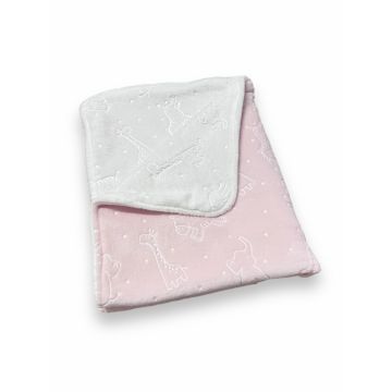 Paturica dubla din cocolino 110x140 cm Zoo roz pal alb