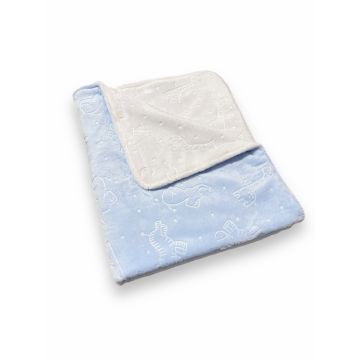 Paturica dubla din cocolino 70x90 cm Zoo albastru pal alb