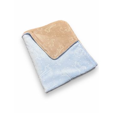 Paturica dubla din cocolino 70x90 cm Zoo albastru pal bej