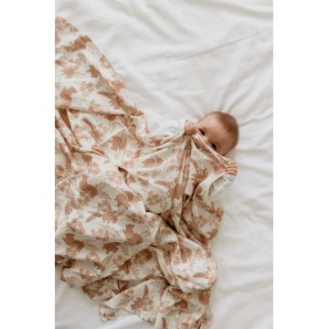 Paturica muselina din bambus 120x120 cm Vintage Animals Sleepee