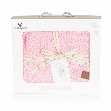 Paturica tricotata din bumbac si fibre bambus 80x100 cm Cangaroo Popcorn Pink in cutie cadou eleganta