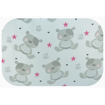 Scutec din muselina tetra 70x80 cm model Cute Tedy Pink Star