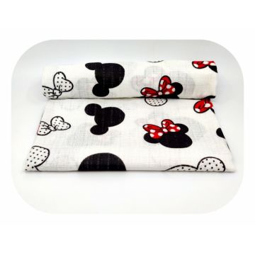 Scutec din muselina tetra 70x80 cm model Minnie Mouse