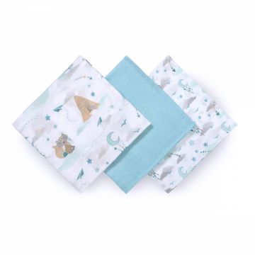 Set 3 scutece Babyono cu fibre bambus natural albastru