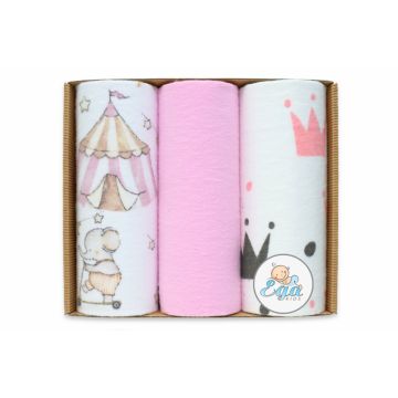 Set 3 scutece din finet 70x80 cm in cutie Pink Mix