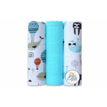 Set 3 scutece din muselina 70x80 cm model Turqouise