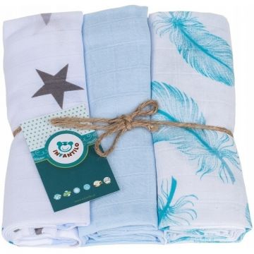 Set 3 scutece din muselina Infantilo albastrustelutepene