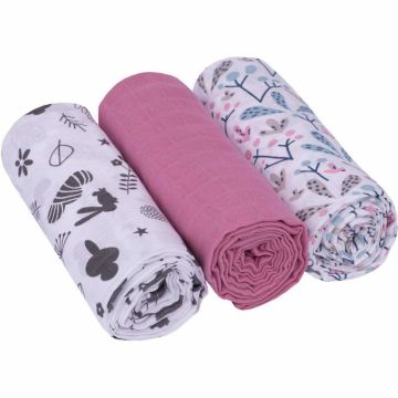 Set 3 scutece Infantilo din muselina crengute roz