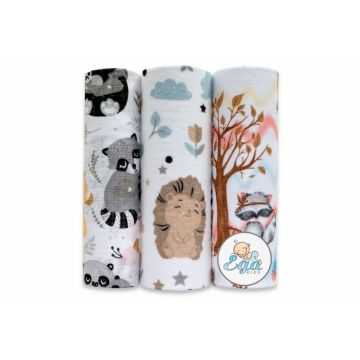 Set 3 scutece mix finet si muselina model Forest Animals