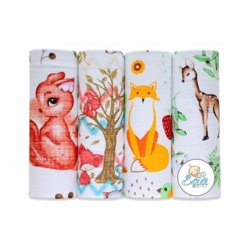 Set 4 scutece din bumbac Lux 70x80 cm model Forest 5936